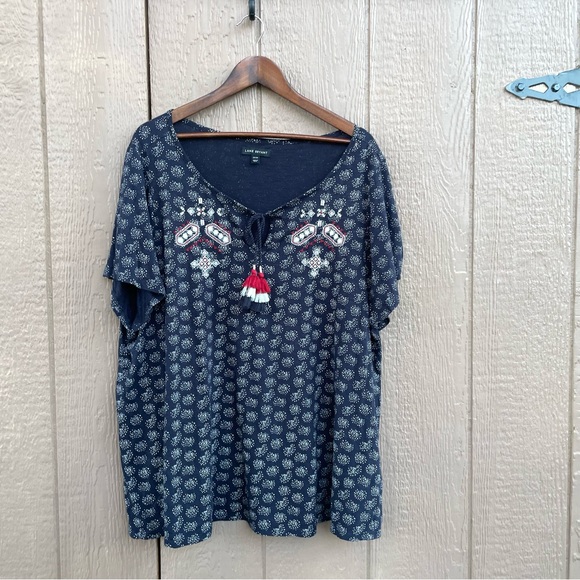 Lane Bryant Womens Shirt Tee Blue Embroidered Tassel Firework Plus Size 22/24 - Picture 2 of 11